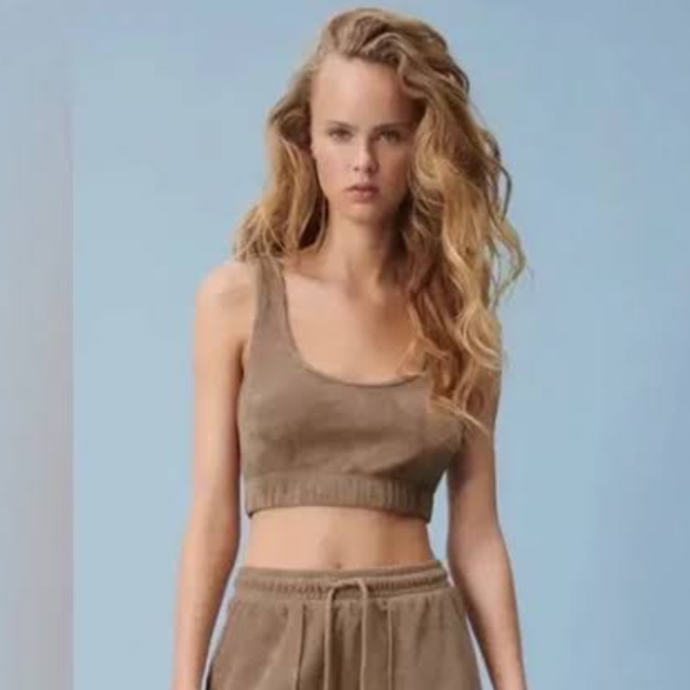 Zara | Terrycloth Crop Top Brown Tan Bralette